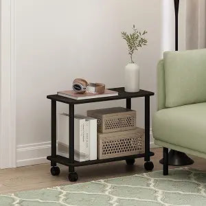 Furinno Turn-N-Tube Side Table, 2-Tier Sofa End Table with Wheels, Toolless Assembly Night Stand, Bedside Table with Open Shelf, for Living Room, Bedroom, Dark Espresso