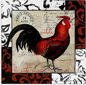 Stupell Industries Rooster Vintage Post, 17 x 17 Inch Canvas Wall Art