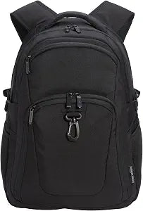 Amazon Basics Travel Laptop Backpack with Multiple Pockets and Compartments for 15.6 inch Laptop, Water Resistant, Spacious with Padded Shoulder Straps, Black