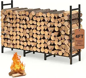 4FT Firewood Rack Holder for Fireplace, Adjustable Log Stand for Storage