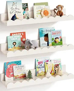 G&W Gruwald Nursery Book Shelves, Set of 3, Nursery Decor for Baby and Toddler, Scalloped Shelves, Book Shelf for Kids Rooms, Wall Book Shelf for Bedroom Kids