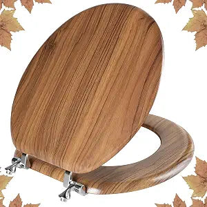 Wood Toilet Seat with Zinc Alloy Hinges (Round, Natural)