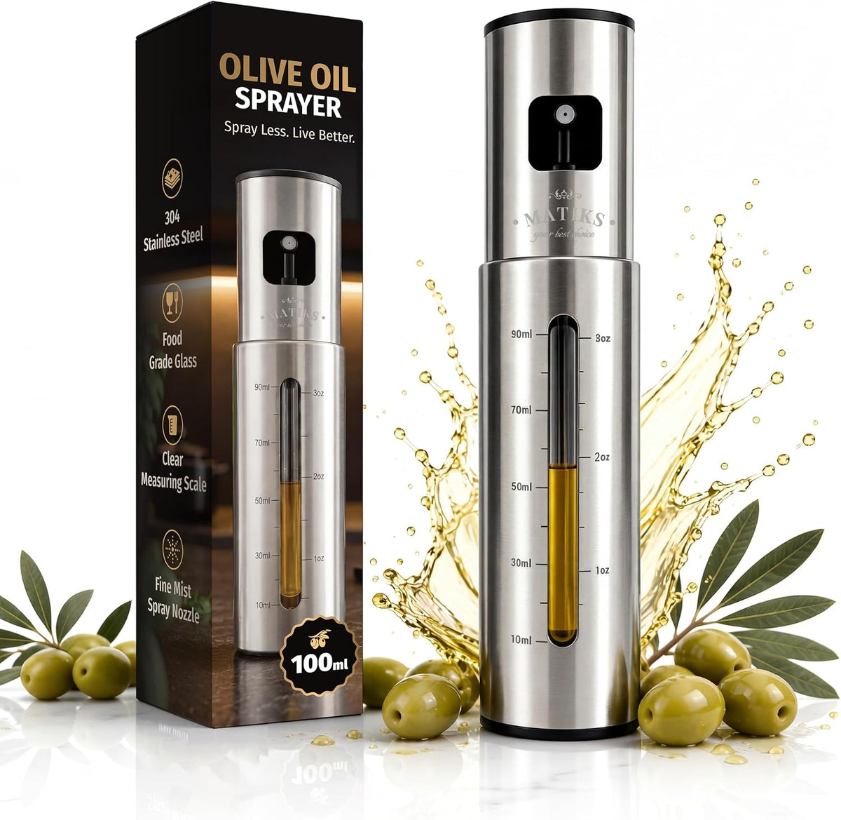 Stainless Steel Olive Oil Sprayer for Cooking - Glass Oil Spray Bottle