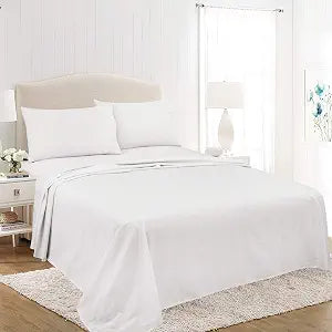 ROYALE LINENS Soft Home Brushed Percale Ultra Soft 100% Cotton, Queen 4-Piece Sheet Set, White