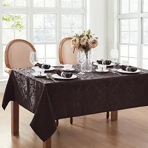 Threadmade Caiden Elegance Damask Waterproof, Stain & Wrinkle Resistant Fabric Tablecloth, 60" x 102" Oblong/Rectangle, Black