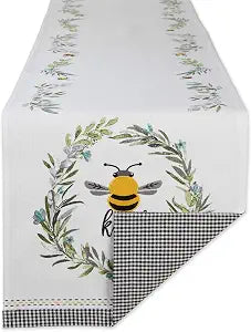 DII Bumblebee Checkered Kitchen Collection, Reversible Table Runner, 14x108, Bee Kind Gingham