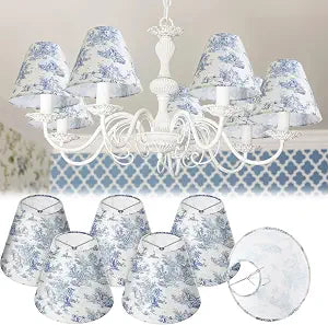 VIHOSE 6 Pcs Chandelier Lamp Shades Small Lamp Shade 3" Top x 6'' Bottom x 5'' Slant French Countryside Toile Clip on Lampshade for Wall Sconces Pendant Lighting(Crane and Human,Blue and White)