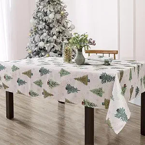 Elrene Home Fashions Lucina Twinkle Trees Holiday/Christmas Wrinkle Resistant Sparkle Lurex Fabric Rectangle Dining Tablecloth, 60"x102"