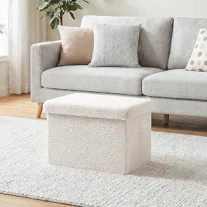 16.5in Small Storage Ottoman Foldable Sherpa Top Storage Bench,Foot Rest/Step Stool for Bedroom Dorm Entryway, Space Saving for Small Spaces- White
