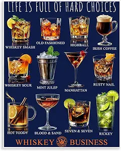 Whiskey Hard Choices Cocktail, 11 x 14 Inch Mounted Print on Wall Plaque