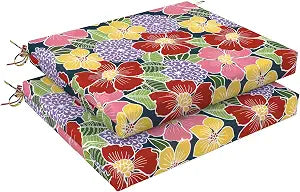 LVTXIII Outdoor Seat Cushions Set of 2 Square Corner Chair Cushions with Ties, Patio Chair Pads for Home Office and Patio Garden Furniture Decoration 18.5"x16"x2", Flower Bloom