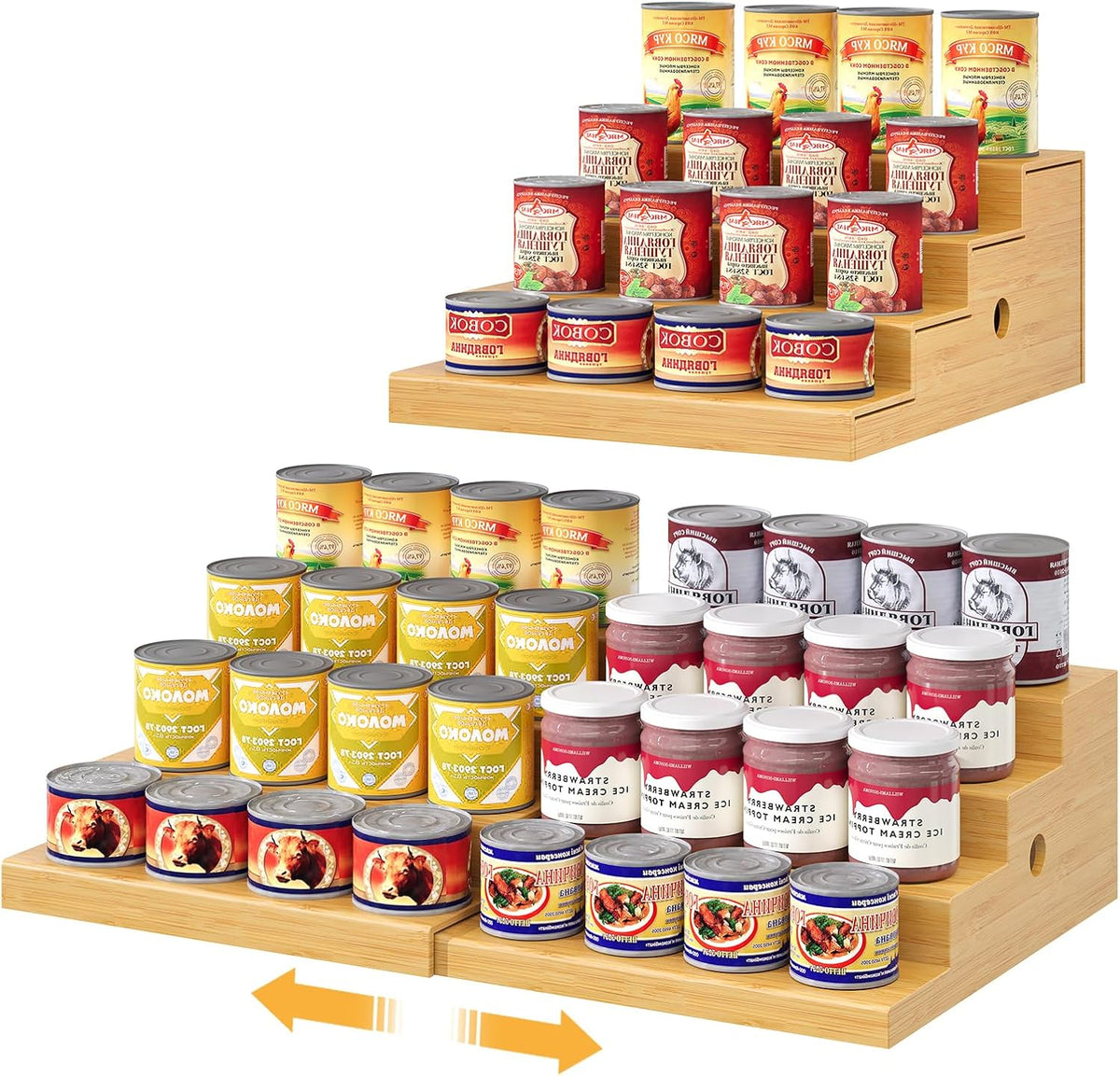 4-Tier Expandable Bamboo Can Storage Rack for Pantry, Holds Up to 32 Cans