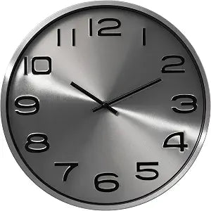 Clockswise Modern Decorative Aluminum Round Wall Clock for Living Room, Kitchen, Dining Room, Silver