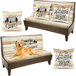8 Pcs RV Dinette Cushion Covers Stretch Couch Cushions Slipcovers Replacement Washable RV Cushion Covers for Camper Car Bench Includes 4 Pillowcase, 2 Backrest and 2 Bench Covers (Retro Wood Grain)