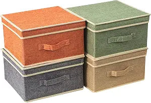 Storage Bins with Lid, Foldable Clothing Storage Box case with Handle for Closet, Bedroom, Home, 4 Color Set A, 13L x 12.5W x 7H inch