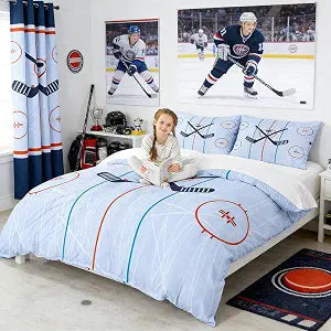 Ice Hockey Kids Duvet Cover Set Queen Size,Hockey Stadium Rink Bedding Set,Boys Girls Adults Bedroom Decor,Winter Event Ball Games Lovers Comforter Cover,Modern Stylish Quilt Cover,3pcs,2 Pillowcases