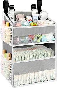 Hanging Diaper Organizer, 2 Tier Hanging Diaper Caddy, Holds 90+ Diapers