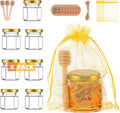 Vitreaux 1.5 oz Mini Glass Honey Jars Party Favors,8 Pack Small Hexagon Glass Honey Jars with Dippers,Lids,Gold Bags,Thank You Cards,Jutefor Baby Shower Favors,Wedding party gift