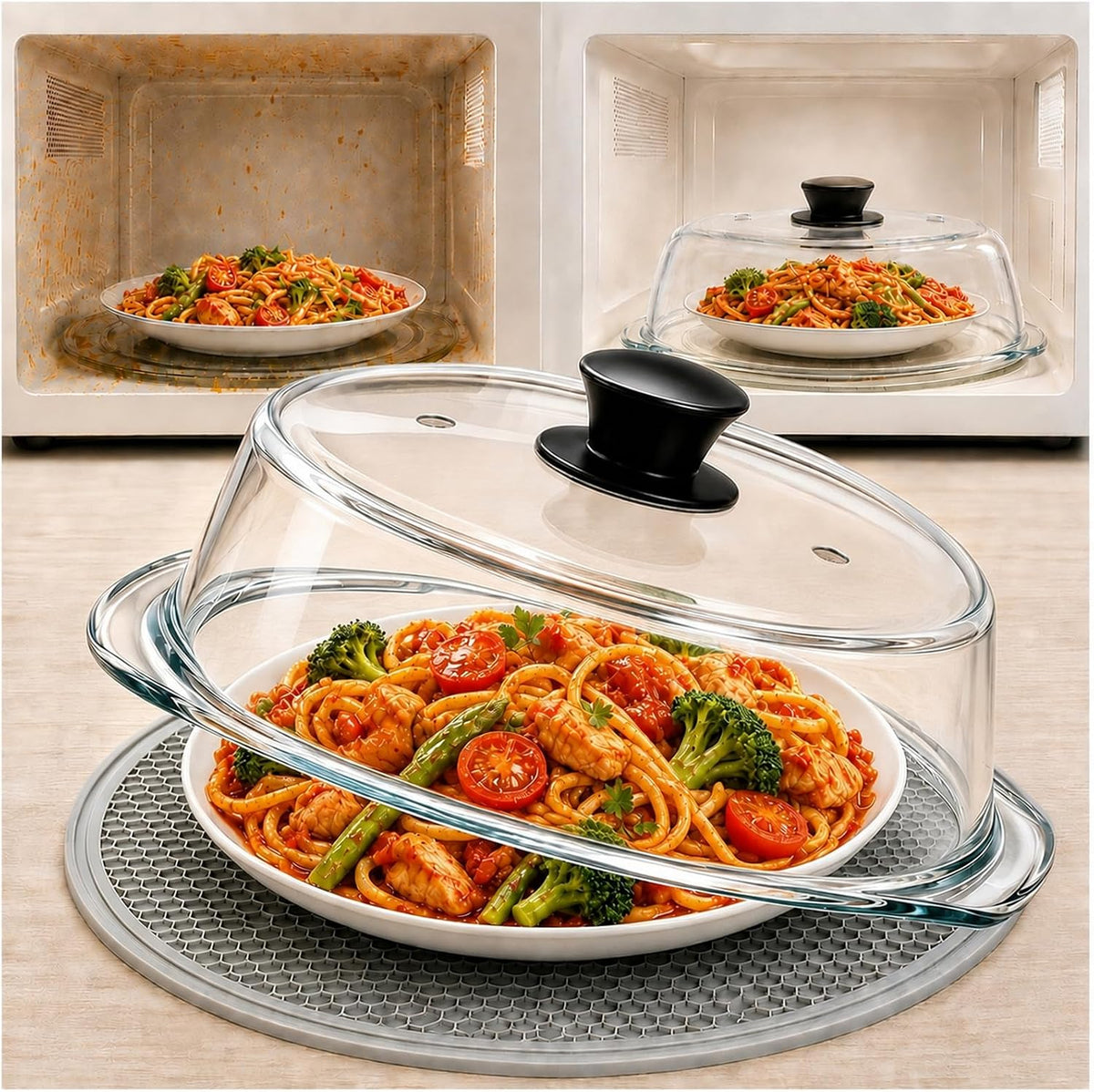 Glass Microwave Cover for Food, Microwave Splatter Cover