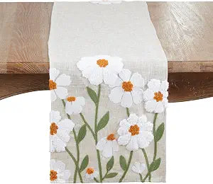 SARO LIFESTYLE Embroidered Floral Table Runner  Decorative Non-Reversible Polyester Table Runner for Dining Table, 14"x72"