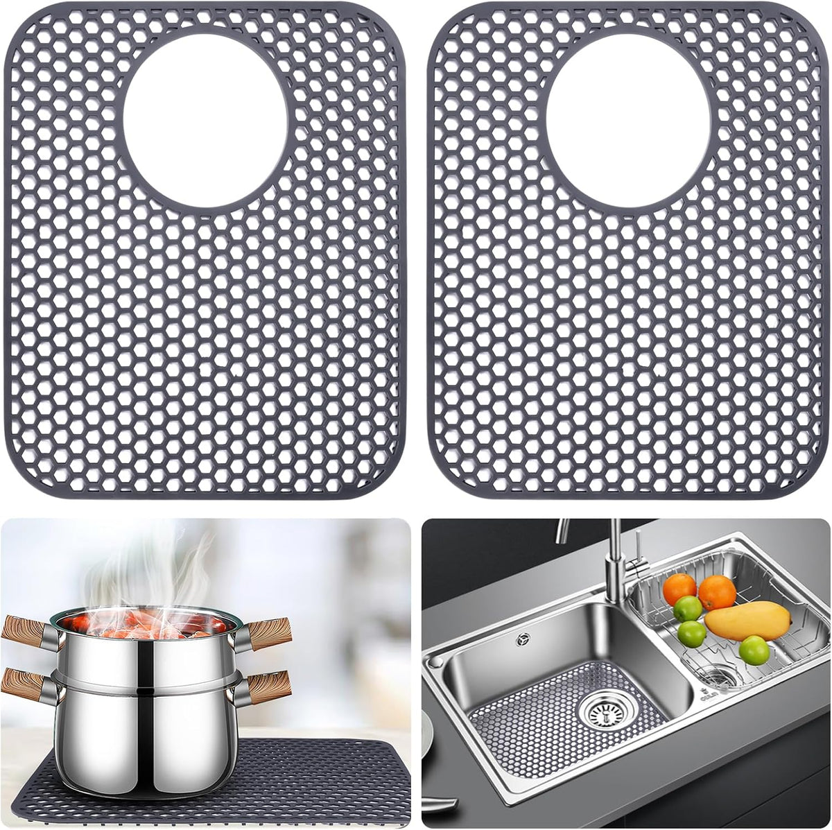 JINBAOFA Kitchen Sink Protector (2 pcs) - 13.6 x 11.6 in For the bottom of the sink, sink rack, stainless steel sink, kitchen sink inserts