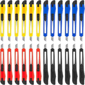 DIYSELF 24Pack Box Cutters (9MM Wide Blade Cutter) Utility Knife Box Cutter Retractable, Compact, Extended Use for Heavy Duty Office, Home, Arts Crafts, Hobby(Mix)