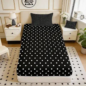Manfei Polka Dot Boys Girls Bed Sheets,Simple Geometric Circles Room Decor,Cartoon French Kids Twin Size Fitted Sheet,Modern Black Bedding Set,1 Pillowcase(No Flat)