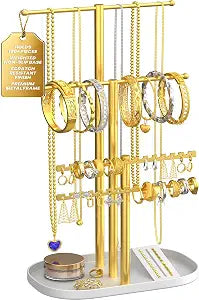 Jewelry Tower Stand Organizer for Women - Elegant Jewelry Holder Display with Necklace Holder, Earring Organizer & Bracelet Rack - Tabletop Jewelry Stand for Dresser, Vanity, Desk