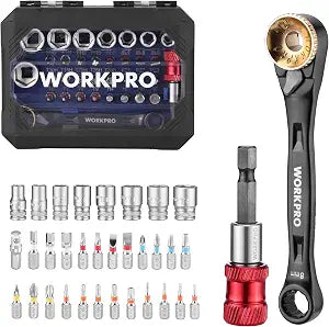 WORKPRO 1/4" Mini Ratchet Wrench Set with Magnetic Bit Holder, Double Head