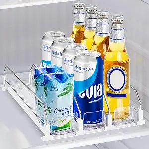Drink Organizer for Mini Fridge, Automatic Pusher Drink Dispenser for Refrigerator, Soda Can Organizer for Beer Beverage Holds up to 12 Cans 3 Row (Depth 12.2" x Wide 9.9") White