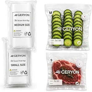 GERYON Vacuum Sealer Bags for Food, 40 Pack Reusable Vacuum Seal Bags with Air Valve, BPA-Free Food Vacuum Seal Bags Compatible with Handheld Vacuum Sealer for Sous Vide, Meal Prep and Freezer Storage