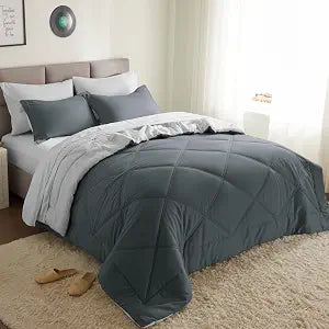 Joiedomi Queen Comforter Set with Sheets Dark Grey, 7 Pieces Queen Bed Set with 1 Down Alternative Comforter, 1 Flat Sheet, 1 Fitted Sheet, 2 Pillowcases and 2 Pillow Shams, Bed in a Bag All Seasons
