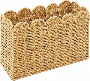 Natural Paper Rope Magazine Holder, Scalloped Magazine Basket