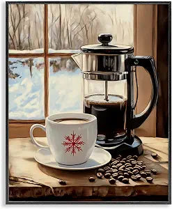 Winter French Press Coffee, 11 x 14 Inch Framed Gicle Print