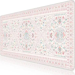HAOCOO Pink Desk Matt, 35.4" x 15.7" Floral Mousepad for School Desk Use