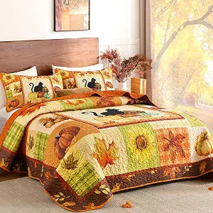 Yiran Happy Thanksgiving Harvest Fall Quilt Set King Size