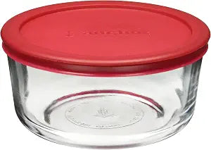 Anchor Hocking Classic Glass Food Storage Container with Lid, Red, 4 Cup