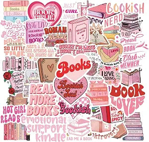 50 PCS Pink Bookish Stickers,Book Stickers for Kindle,Booktok Reading Stickers,Aesthetic Kindle Stickers,Bookish Gifts for Woman,Girl,Book Lover