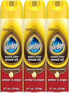 Pledge Moisturizing Wood Oil Polish Spray, Amber & Argan, 9.7 oz, (3-Pack)