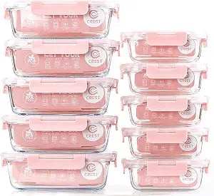 C CREST [10 Pack] Glass Meal Prep Containers, Food Storage Containers with Lids Airtight, Glass Lunch Boxes, Microwave, Oven, Freezer and Dishwasher Safe