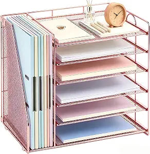gianotter 6-Tier Paper Organizer With Magazine Holder (Rose Gold, 6-Tier)