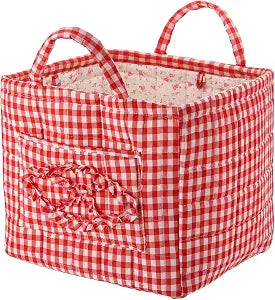 Novabright Red Gingham Quilted Car Basket with Handles, 12x10x10''