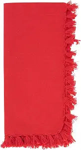 SARO LIFESTYLE Fringe Edge Cotton Cloth Napkins (Set of 4) - Rustic Farmhouse Dinner Napkins for Everyday Dining & Casual Entertaining, 20"x20", Red
