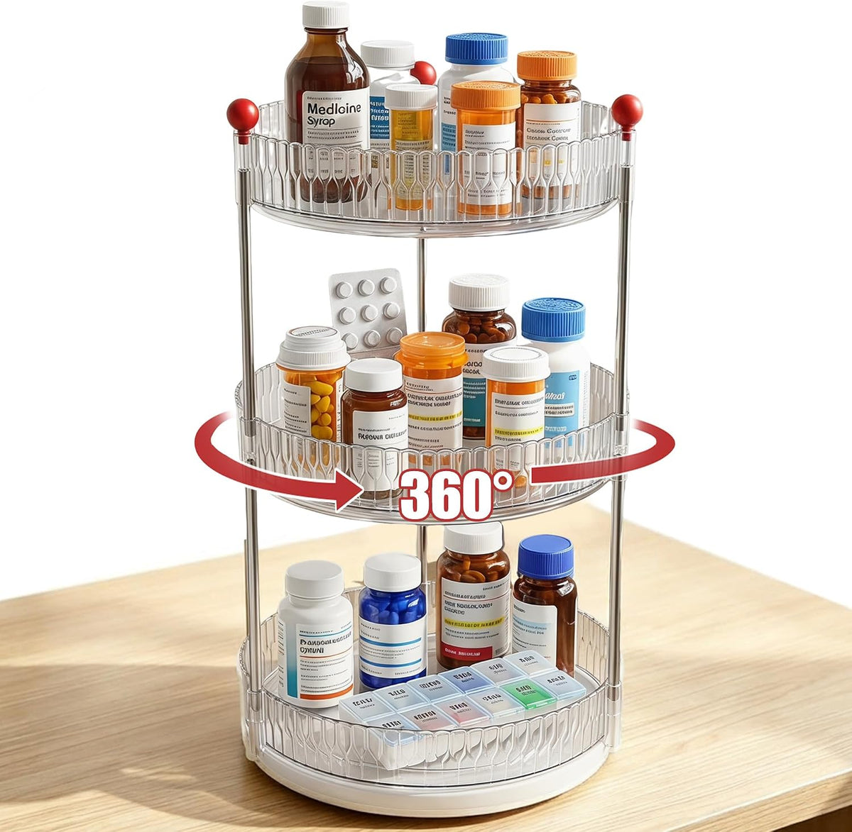 3 Tier Rotary Medicine Cabinet Organizer, Lazy Susan Medicine Organizer