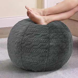 Hobestluk Stuffed Pouf Ottoman Footrest,Round Footstool,Handle,Small,Grey