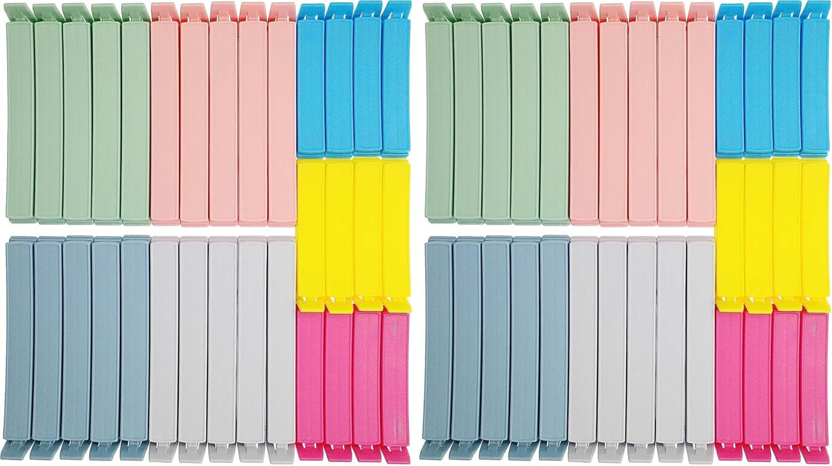 Yarall 32 PCS Plastic Chip Clips for Food Packages, Curved Design Sealing Bag Clips for Food, Kitchen and Home, 2 Sizes(4.3inch x 20, 3.1inch x 12) (Pack of 2)