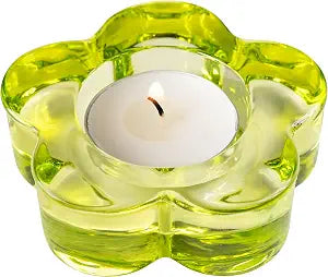 Karma Glass Flower Tealight Holder - Chunky Glass Candle Holder for Home & Party Decor, Wedding Table Centerpiece in Teal, Lime