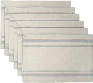 DII French Stripe Tabletop Collection Farmhouse Style Dining Table Linen Placemat Set, 13x19, Taupe/Gray, 6 Piece