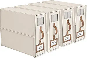 4 Pack Foldable Bed Sheets Set Organizers and Storage(King & Queen Size),Linen Fabric Closet Organizers with Window,Folding Bedding Storage Box for Bedsheets and Pillow Cube Organizer-Beige