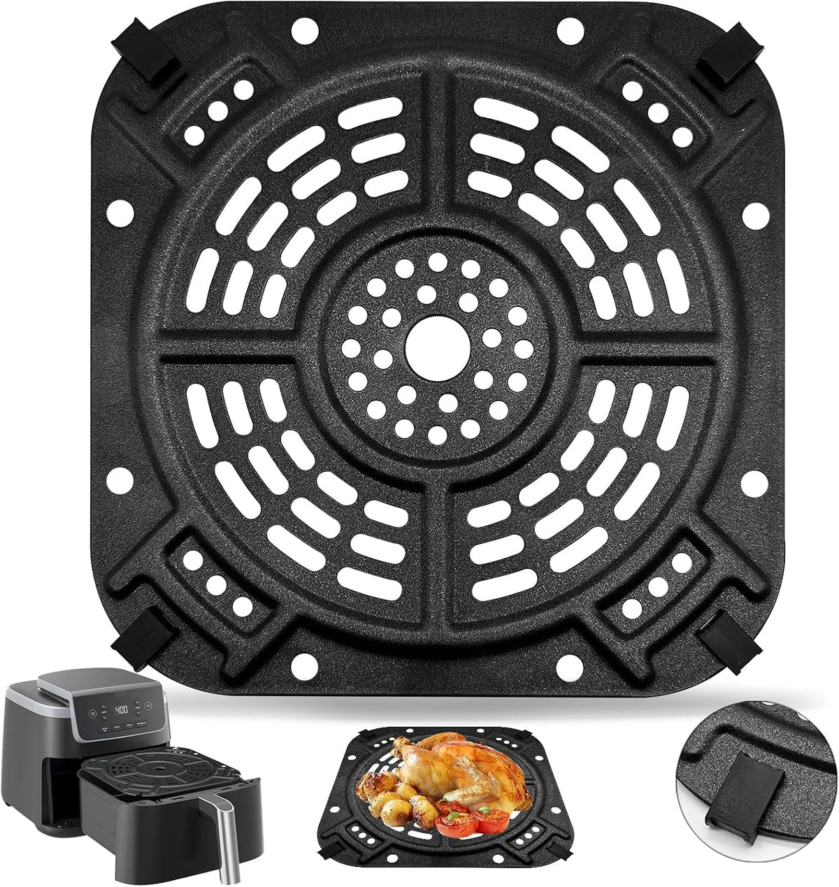 Air Fryer Accessories for Ninja AF141 Air Fryer Pro 4 in 1 AF142 Air Fry Max 5 in 1 5 QT, 8.43''x8.43'' Air Fryer Replacement Parts Grill Crisper Plate Grill Pan Tray Rack, Dishwasher Safe